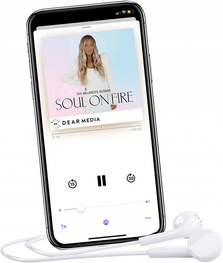 The Balanced Blonde "Soul on Fire" podcast on a mobile audio app.
